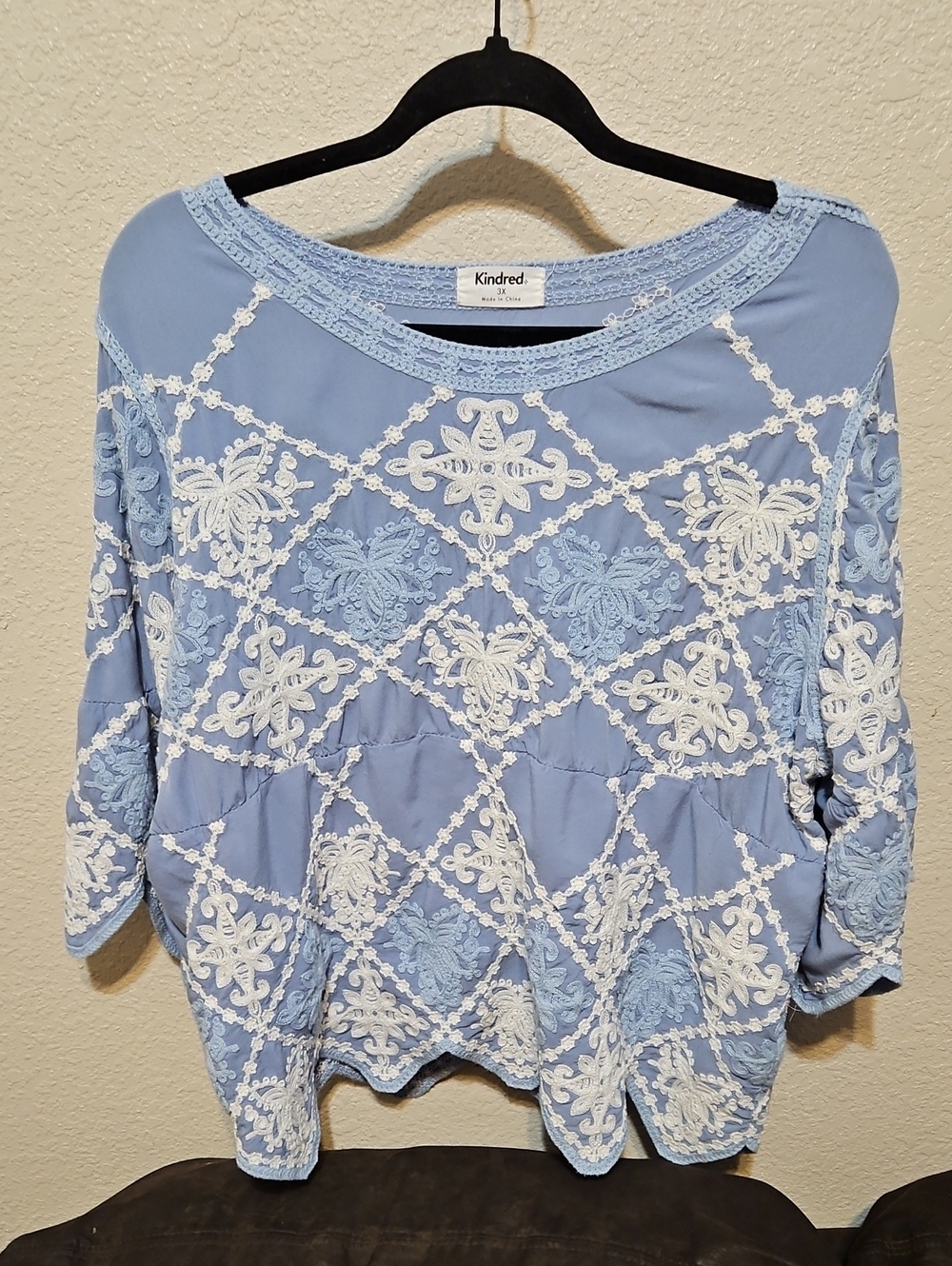 Kindred Light Blue Embroidered Tunic Top